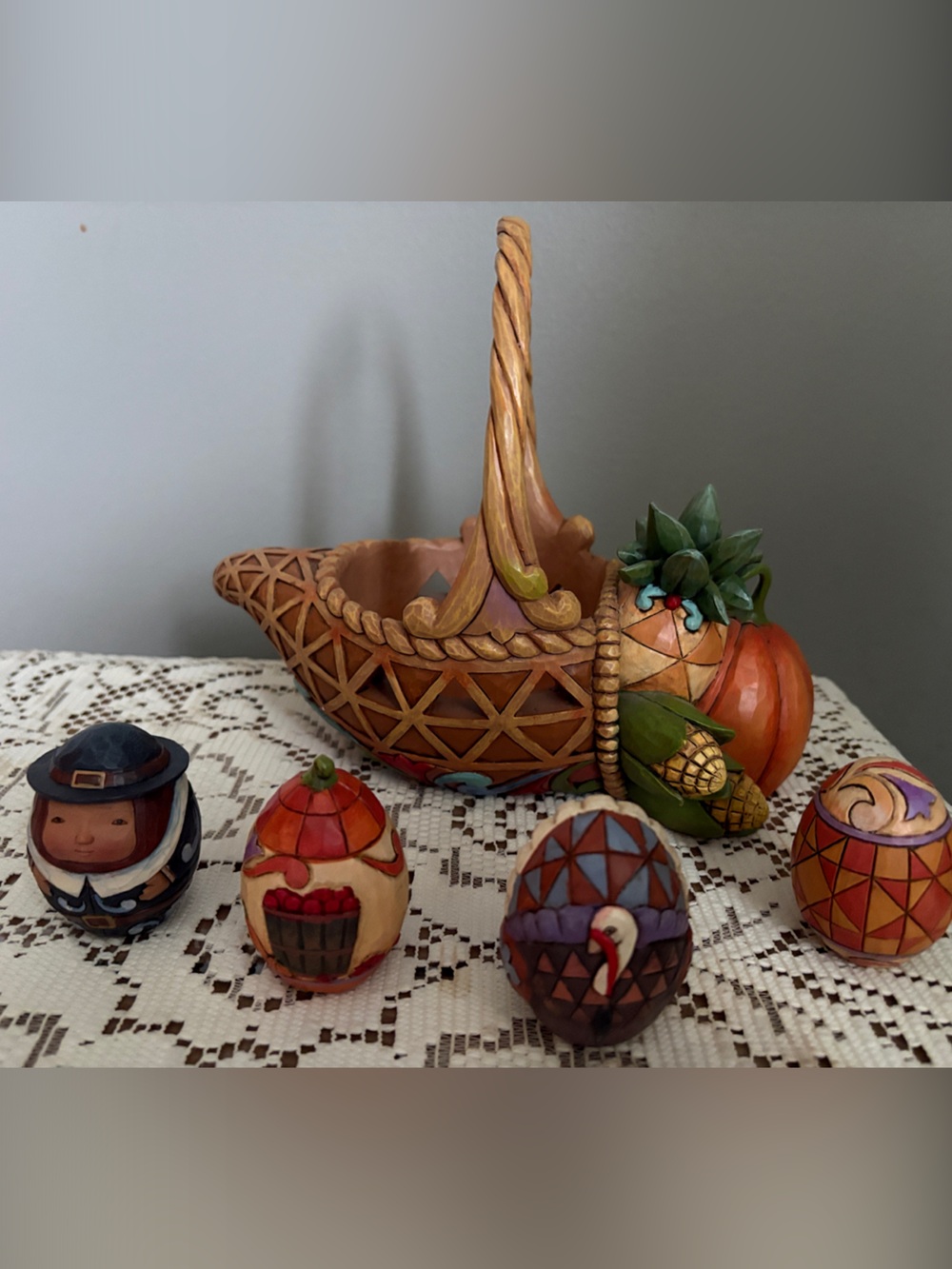 Jim Shore Hand-Painted Harvest Cornucopia Basket With Festive Eggs